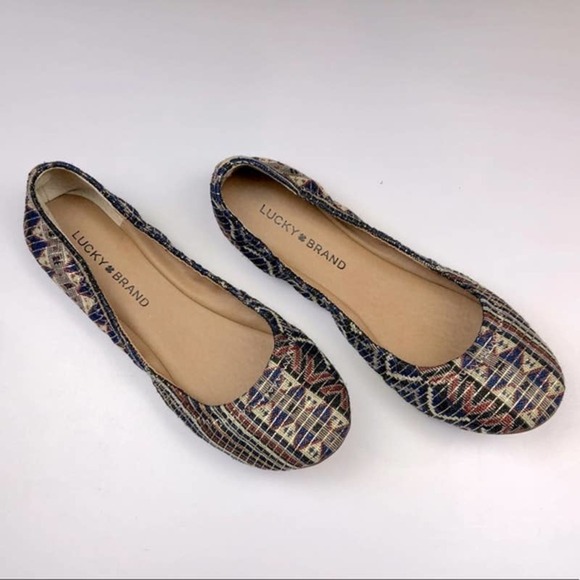Lucky Brand Shoes - 𝅺LUCKY Brand Emmie Aztec Metallic Printed Flats Size 9.5 NWOB